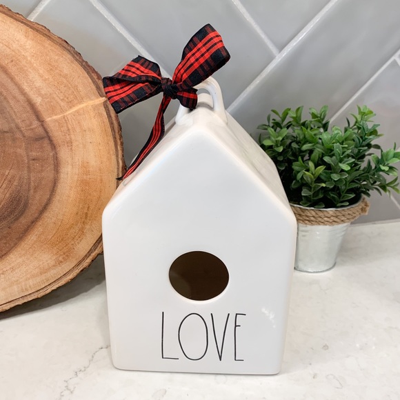 Rae Dunn LOVE Birdhouse with Plaid Ribbon
